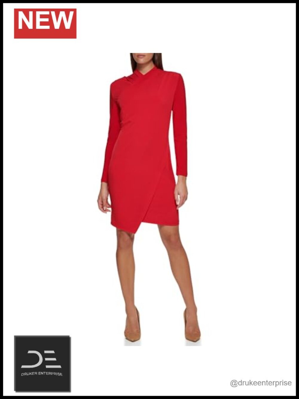 Tommy Hilfiger Women's Open Shoulder Wrap Sheath Dress Long Sleeve Knee-Length